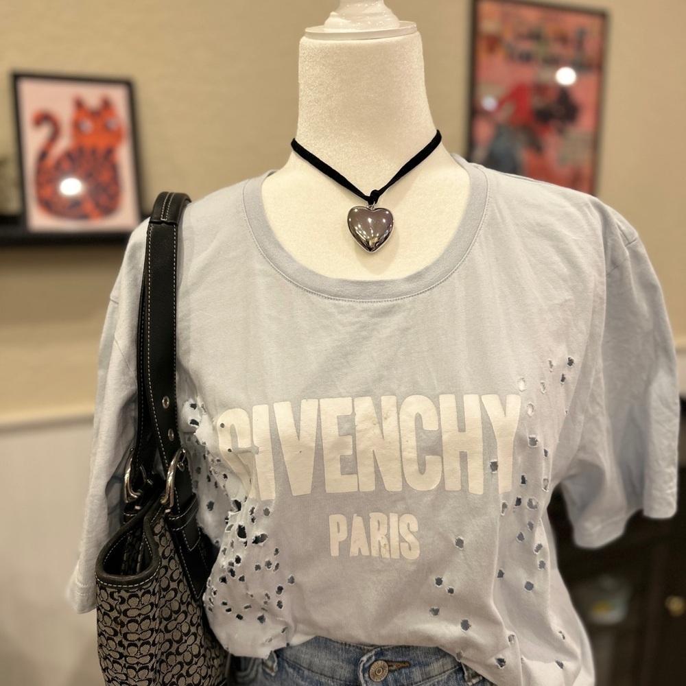 givenchy paris oversized distressed tee large/xl light blue